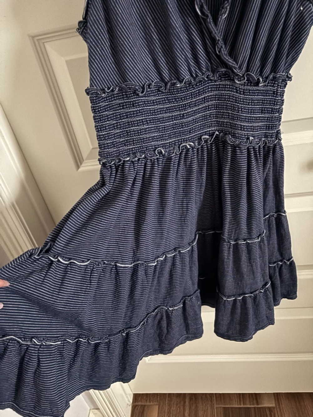 Max Studio Navy Blue Sleeveless Smocked Tiered Mini Dress - Picture 4 of 5